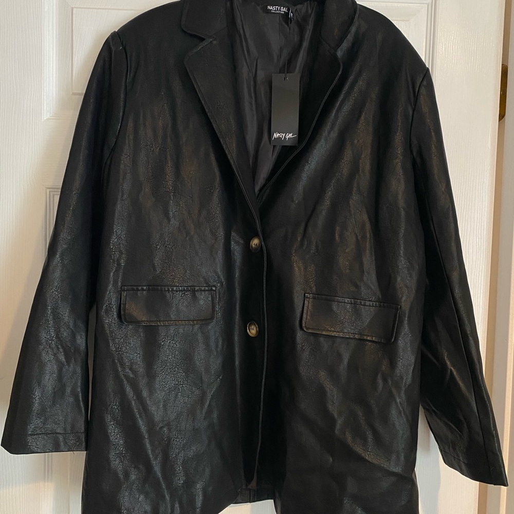 Nasty Gal Black Faux Leather Blazer